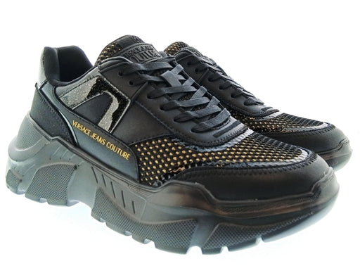 Versace Jeans Couture Womens Black Gold Studded Chunky Sneakers