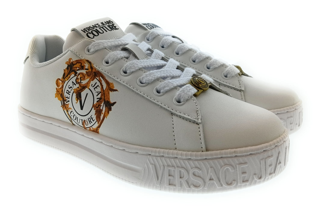 Versace Jeans Couture Womens White Gold Crest Platform Sneakers-7