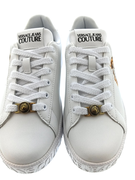 Versace Jeans Couture Womens White Gold Crest Platform Sneakers
