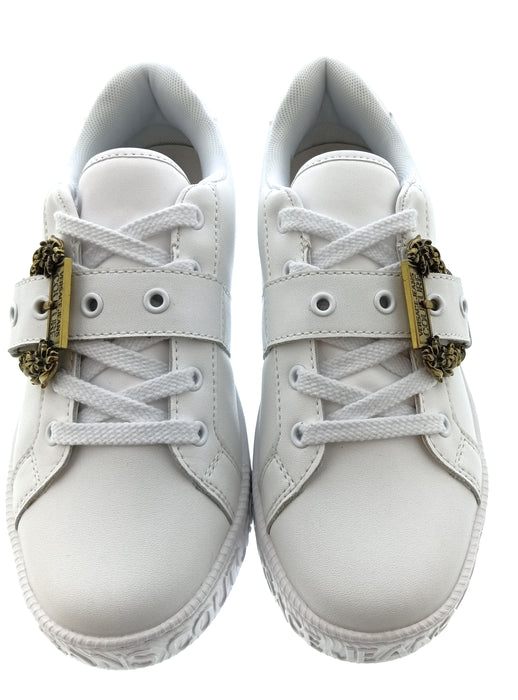 Versace Jeans Couture Womens White Ornate Buckle Platform Sneakers