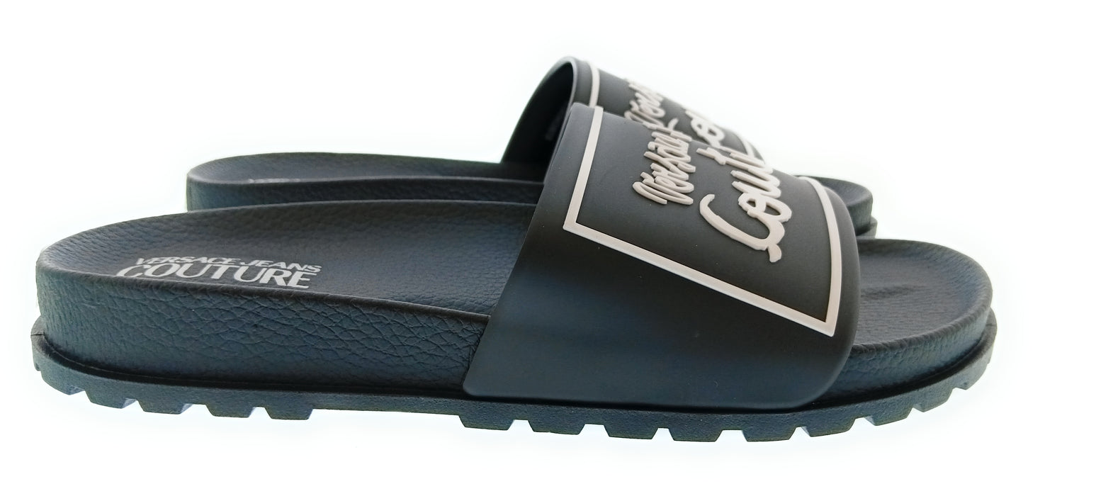 Versace Jeans Couture Womens Black Logo Pool Slide Sandals-