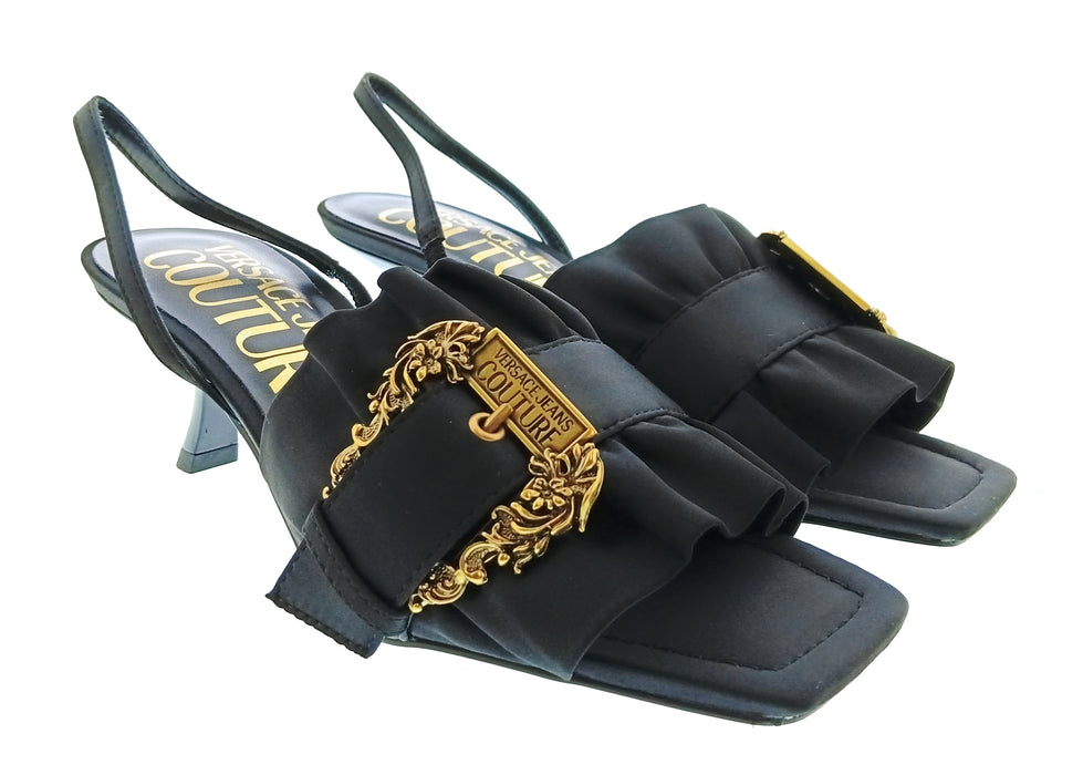 Versace Jeans Couture Womens Black Ruffle Buckle Slingback Sandals-7