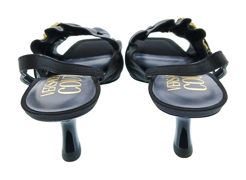 Versace Jeans Couture Womens Black Ruffle Buckle Slingback Sandals