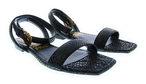 Versace Jeans Couture Womens Black Textured Flat Sandals