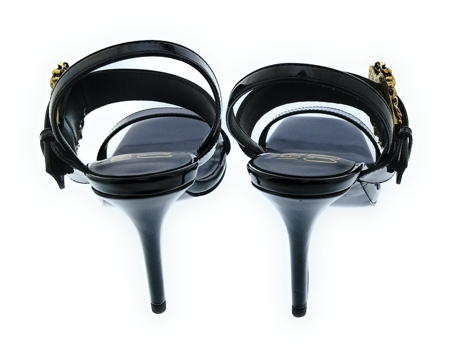 Versace Jeans Couture Womens Black Ornate Buckle High Heel Sandals