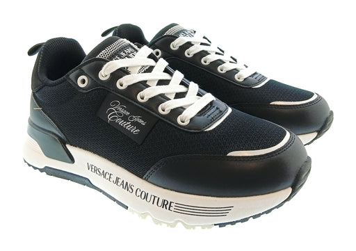 Versace Jeans Couture Womens Black Mesh Logo Platform Sneakers
