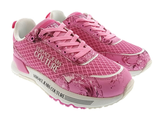 Versace Jeans Couture Womens Orchid Baroque Mesh Platform Sneakers