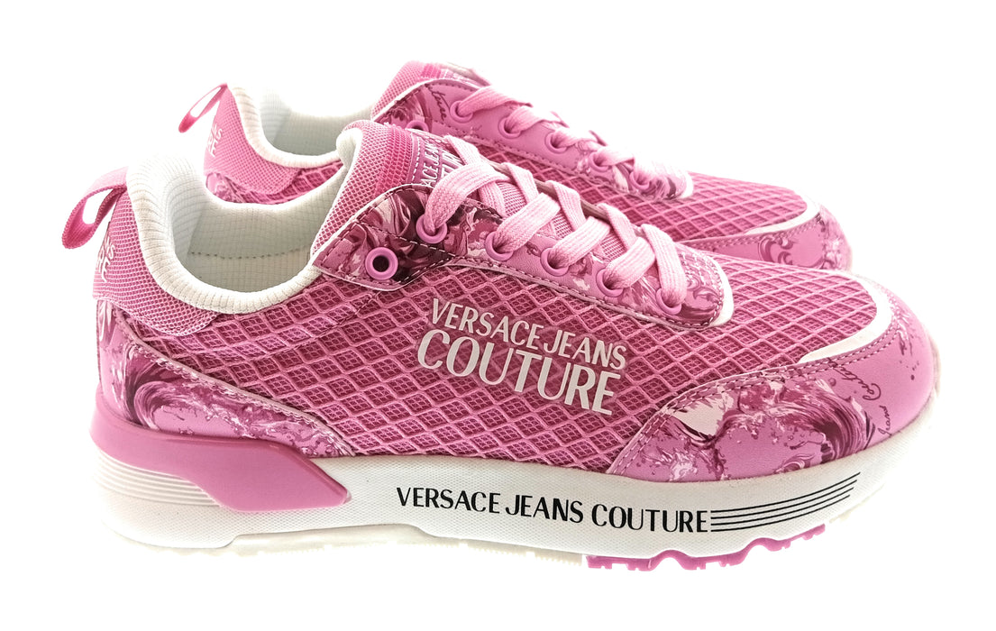 Versace Jeans Couture Womens Orchid Baroque Mesh Platform Sneakers