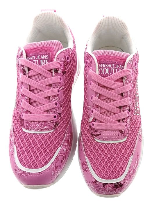Versace Jeans Couture Womens Orchid Baroque Mesh Platform Sneakers