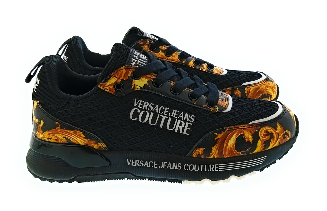 Versace Jeans Couture Women's Black Gold Baroque Logo Sneakers
