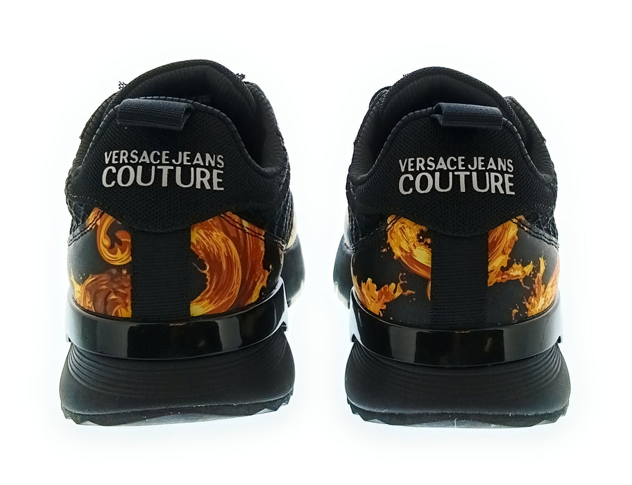 Versace Jeans Couture Women's Black Gold Baroque Logo Sneakers