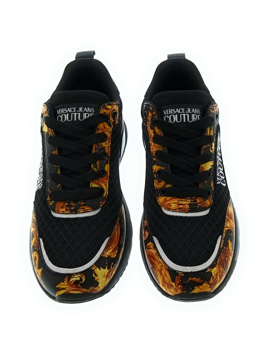 Versace Jeans Couture Women's Black Gold Baroque Logo Sneakers