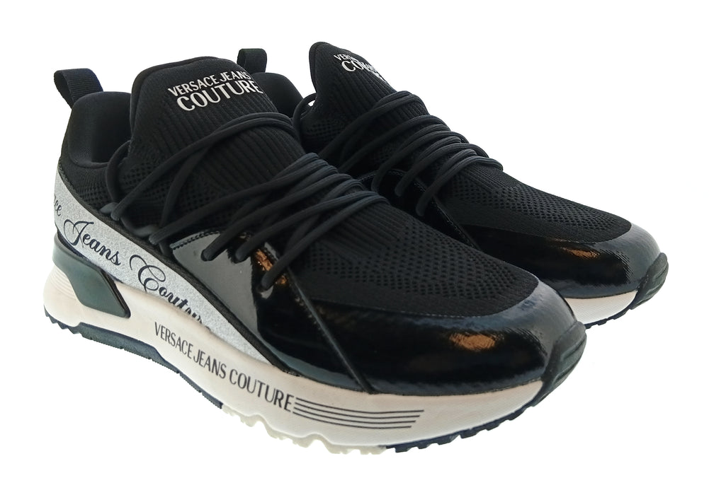 Versace Jeans Couture Womens Black Sock Style Platform Sneakers