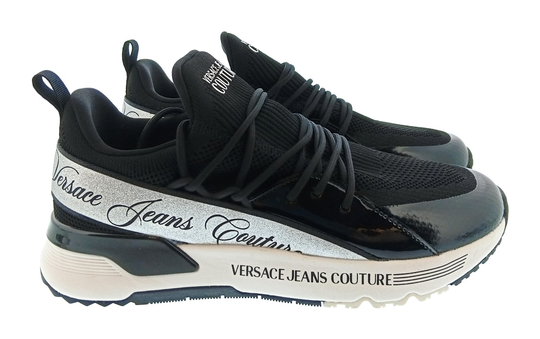 Versace Jeans Couture Womens Black Sock Style Platform Sneakers