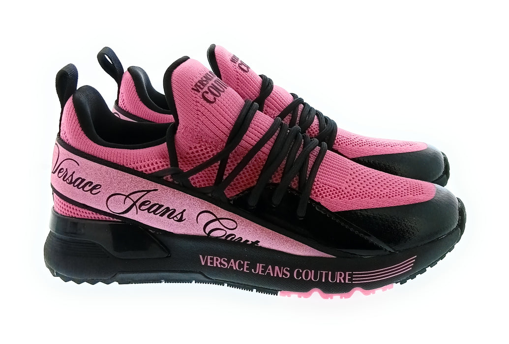 Versace Jeans Couture Women's Orchid Black Knit Logo Sneakers