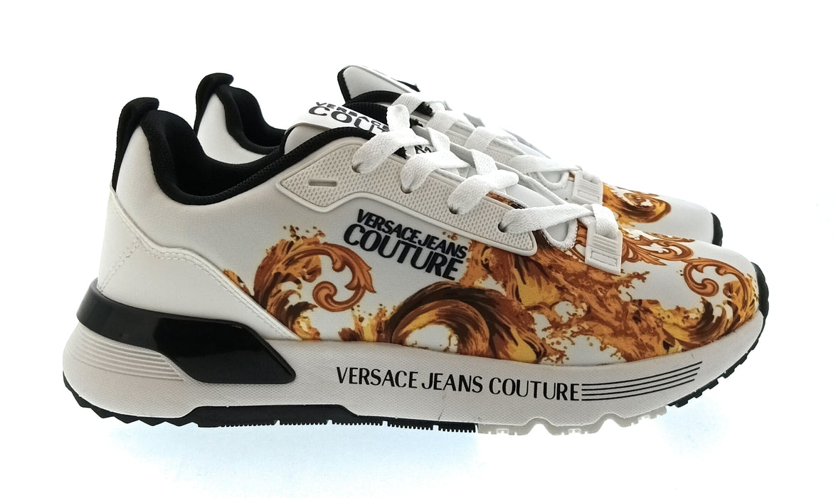 Versace Jeans Couture Women's White Gold Baroque Logo Sneakers