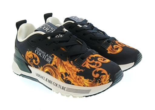 Versace Jeans Couture Women's Black Gold Baroque Brush Sneakers