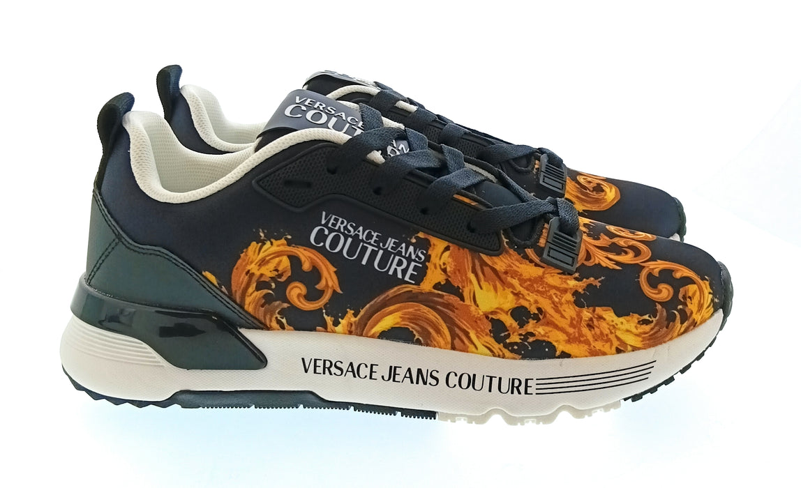 Versace Jeans Couture Women's Black Gold Baroque Brush Sneakers