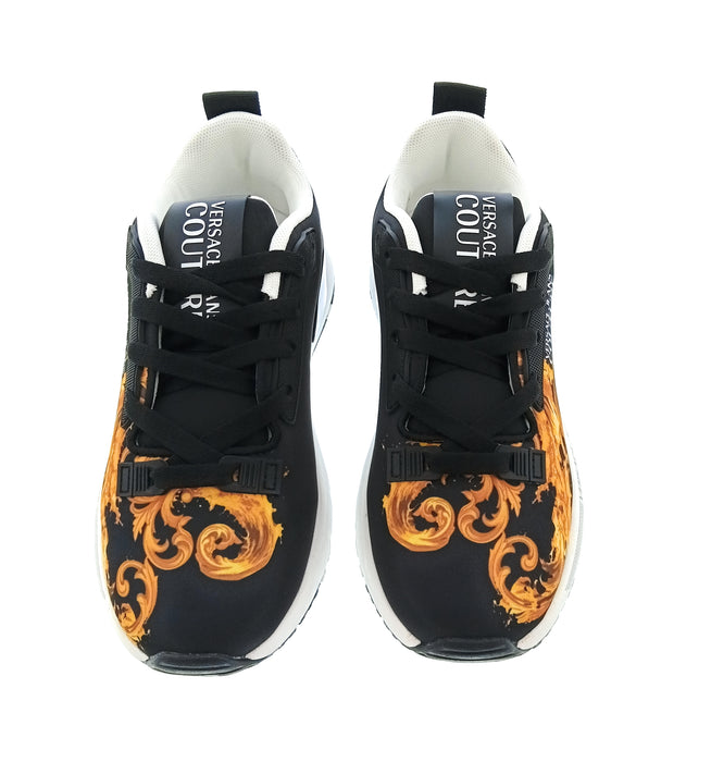 Versace Jeans Couture Women's Black Gold Baroque Brush Sneakers