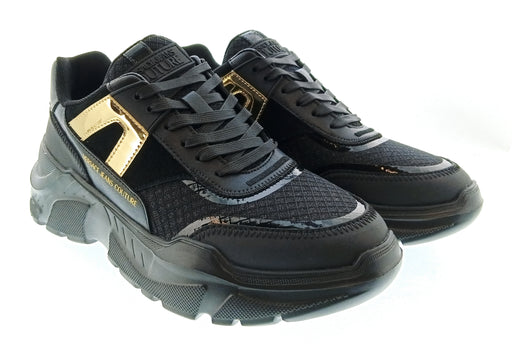 Versace Jeans Couture Womens Black Gold Chunky Logo Sneakers