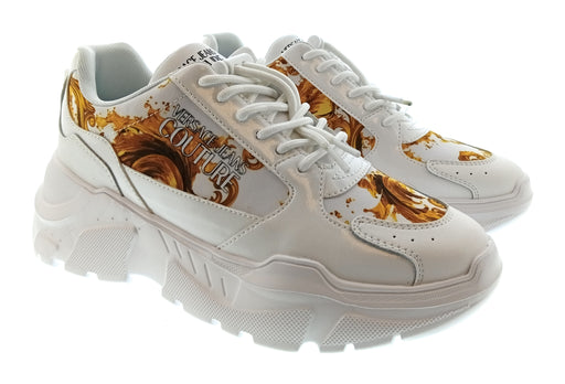Versace Jeans Couture Womens White Gold Baroque Chunky Sneakers