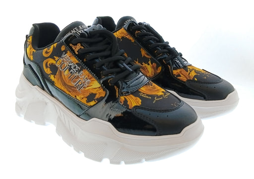 Versace Jeans Couture Womens Black Gold Baroque Chunky Sneakers