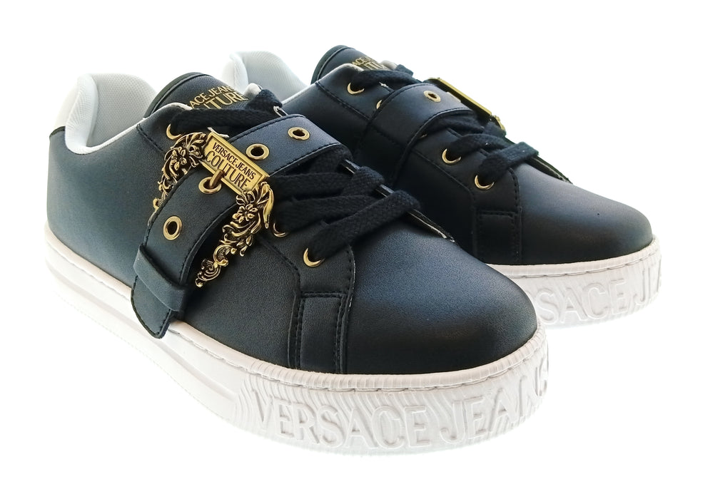 Versace Jeans Couture Womens Black Gold Ornate Buckle Platform Sneakers-9