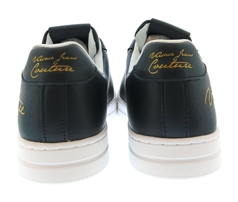 Versace Jeans Couture Womens Black Gold Script Platform Sneakers