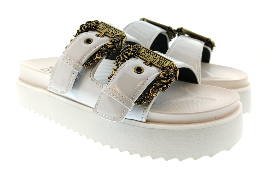 Versace Jeans Couture Womens White Double Buckle Platform Slide Sandals-8