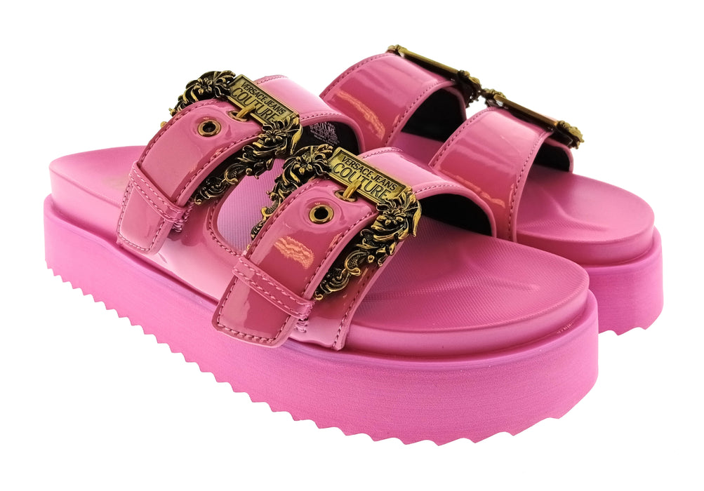 Versace Jeans Couture Womens Orchid Double Buckle Platform Slide Sandals-9