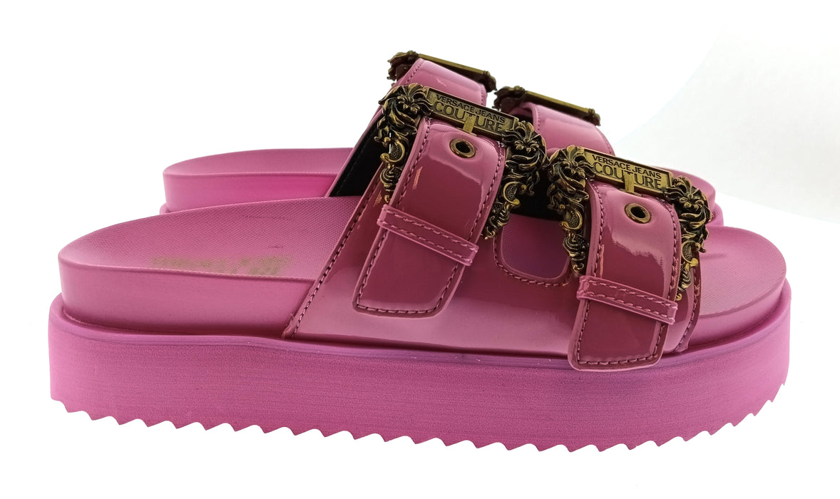 Versace Jeans Couture Womens Orchid Double Buckle Platform Slide Sandals-