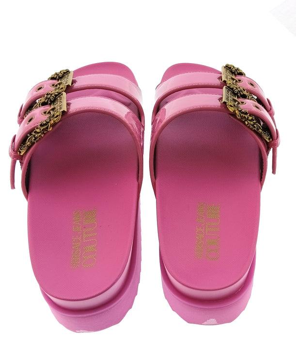 Versace Jeans Couture Womens Orchid Double Buckle Platform Slide Sandals-