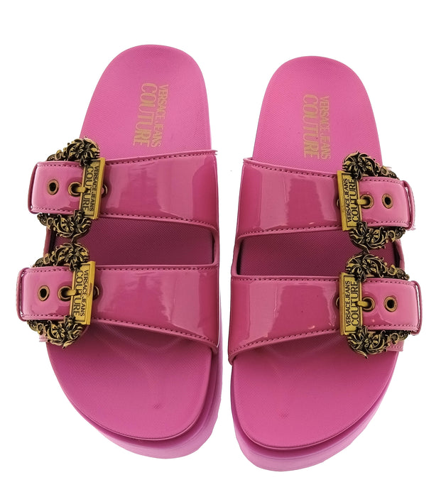 Versace Jeans Couture Womens Orchid Double Buckle Platform Slide Sandals-