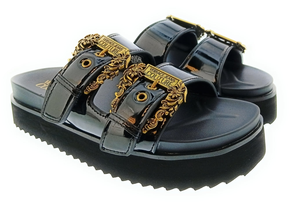 Versace Jeans Couture Womens Black Double Buckle Platform Slide Sandals-8