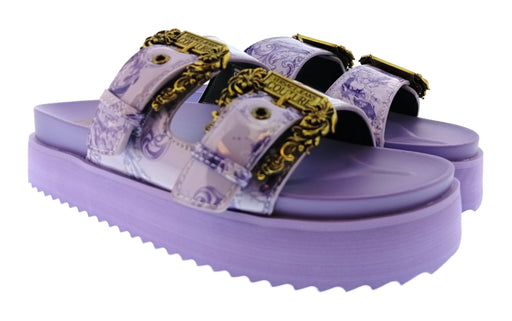 Versace Jeans Couture Womens Lilac Print Platform Slide Sandals-