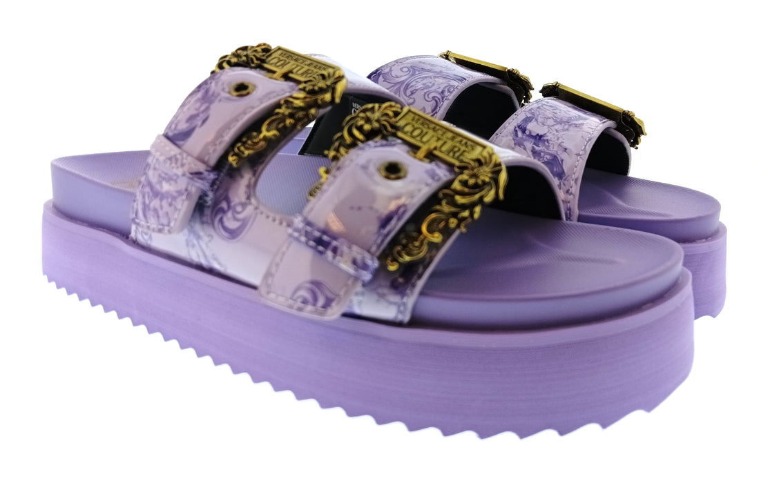 Versace Jeans Couture Womens Lilac Print Platform Slide Sandals-9