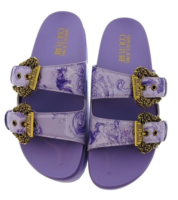 Versace Jeans Couture Womens Lilac Print Platform Slide Sandals-