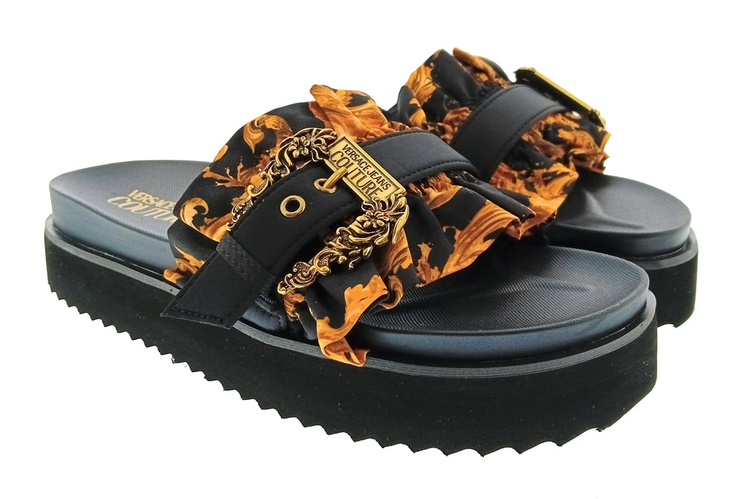 Versace Jeans Couture Womens Black Ruffle Platform Slide Sandals-6