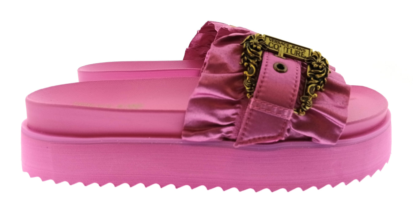 Versace Jeans Couture Womens Orchid Ruffle Platform Slide Sandals-
