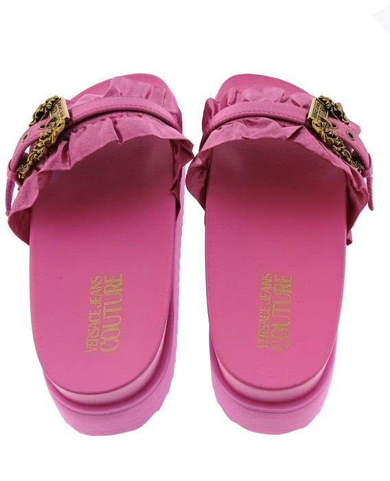 Versace Jeans Couture Womens Orchid Ruffle Platform Slide Sandals-