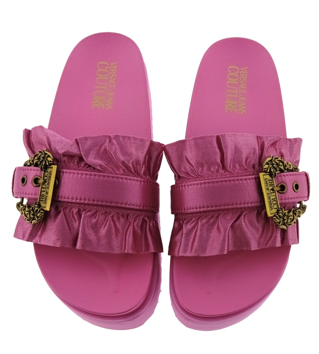 Versace Jeans Couture Womens Orchid Ruffle Platform Slide Sandals-