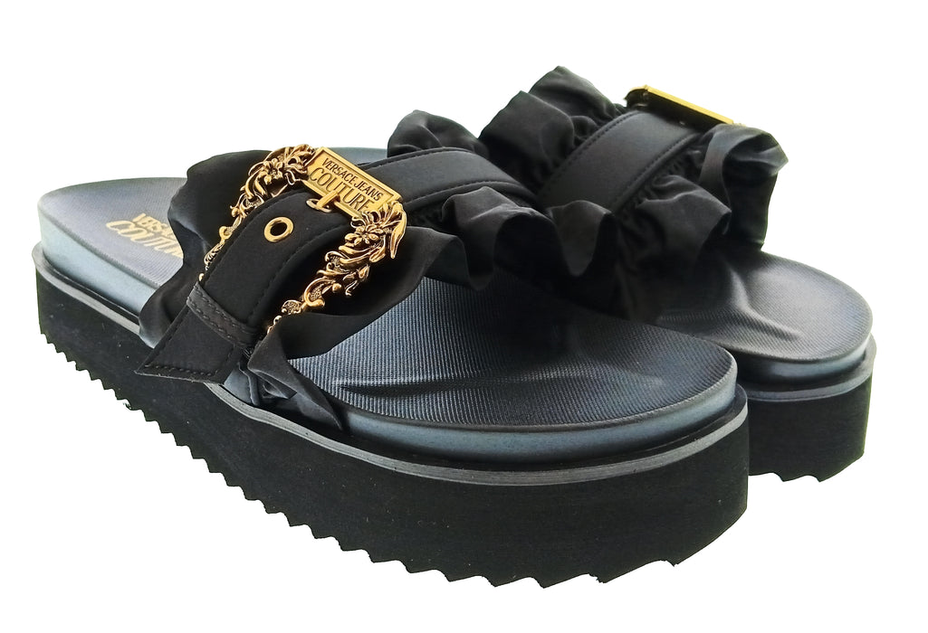 Versace Jeans Couture Womens Black Ruffle Platform Slide Sandals-8