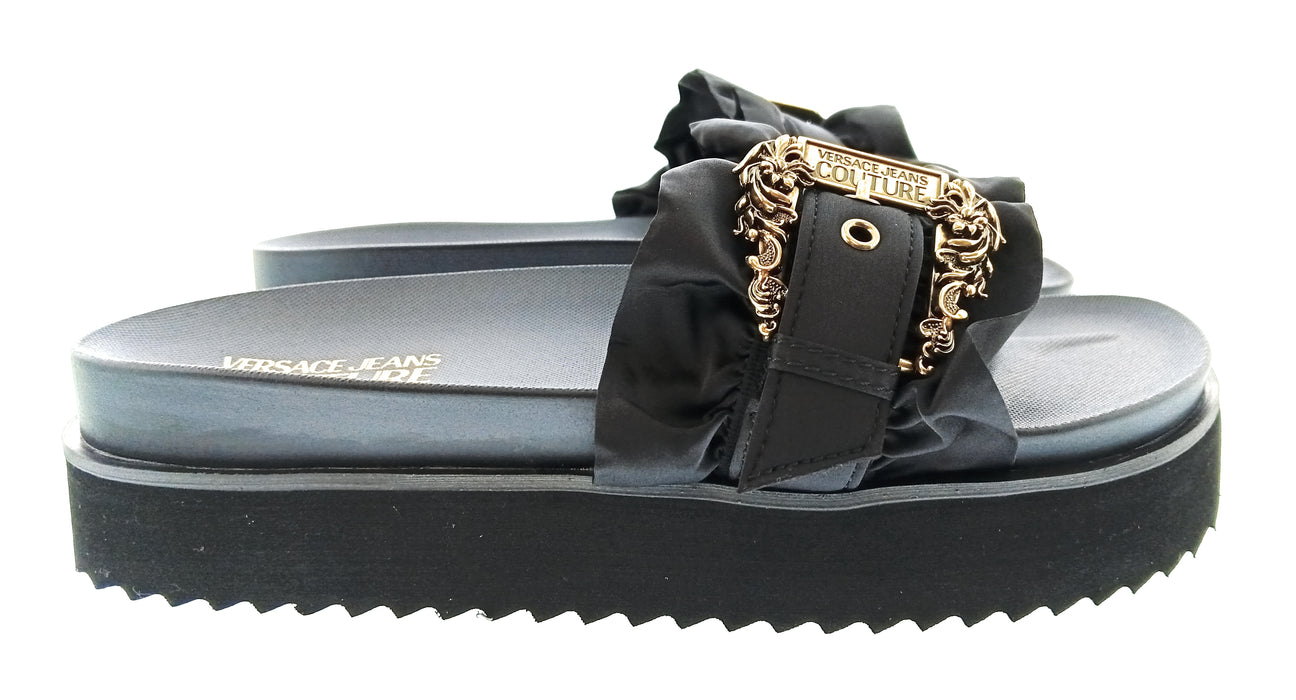 Versace Jeans Couture Womens Black Ruffle Platform Slide Sandals-