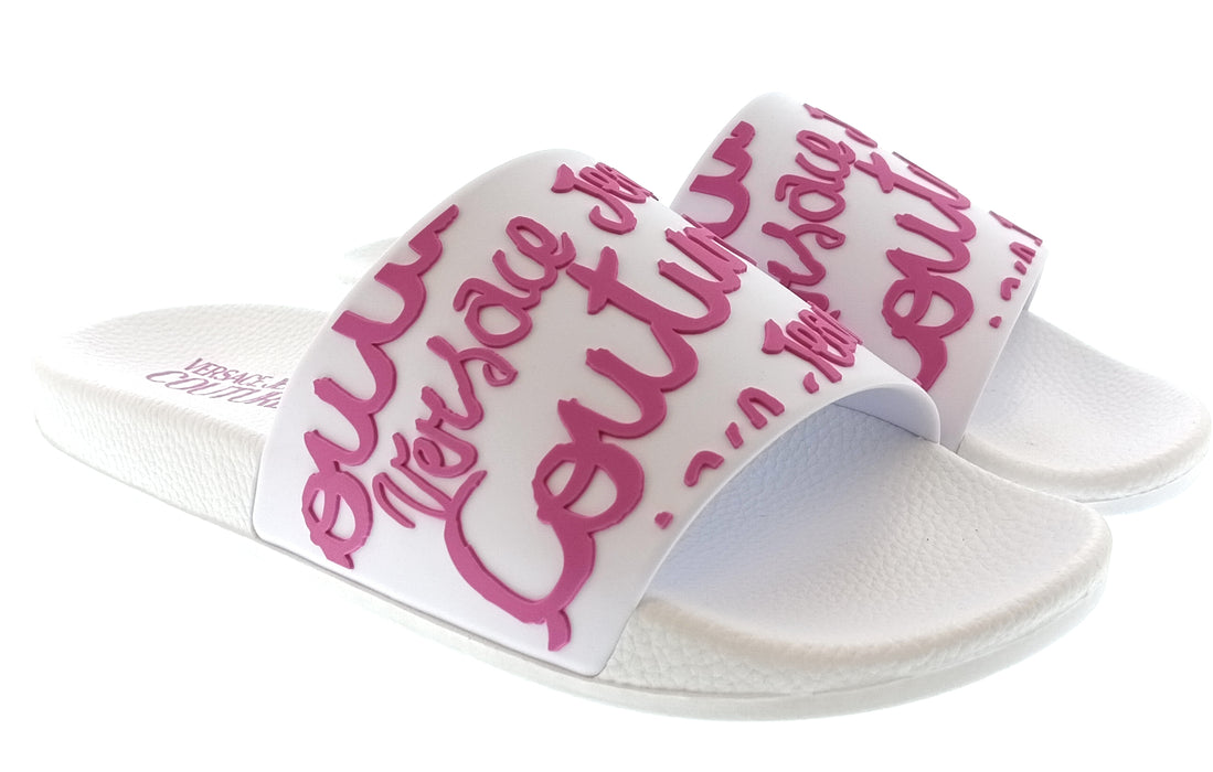 Versace Jeans Couture Womens White Pink Graffiti Logo Slide Sandals-9