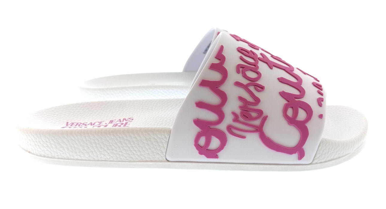 Versace Jeans Couture Womens White Pink Graffiti Logo Slide Sandals-