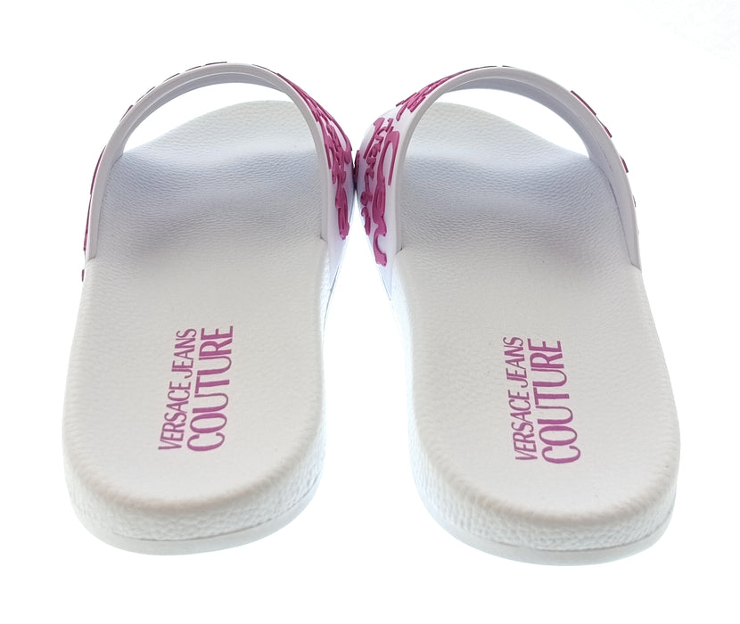 Versace Jeans Couture Womens White Pink Graffiti Logo Slide Sandals-