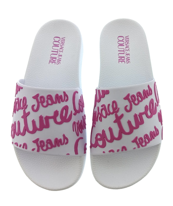 Versace Jeans Couture Womens White Pink Graffiti Logo Slide Sandals-