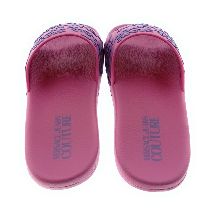 Versace Jeans Couture Womens Orchid Graffiti Logo Slide Sandals-