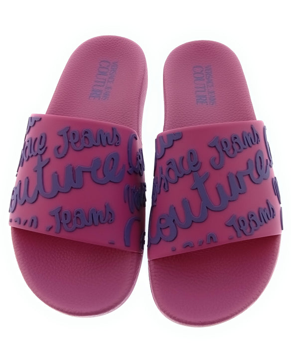 Versace Jeans Couture Womens Orchid Graffiti Logo Slide Sandals-