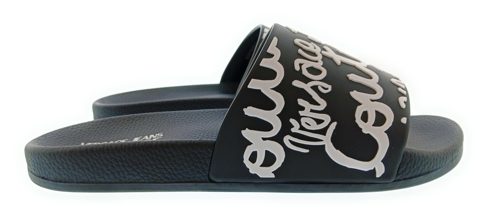 Versace Jeans Couture Womens Black White Graffiti Logo Slide Sandals-